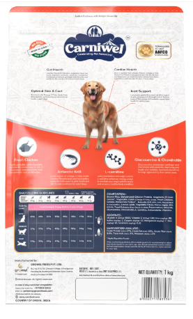 Carniwel Fresh Chicken Adult Dry Dog Food 1kg | Natural Ingredients for Optimal Skin & Coat Health | Highly Palatable | Supports Joint Health