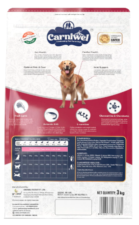 Carniwel Fresh Lamb Adult Dry Dog Food 3 Kg | Natural Ingredients for Optimal Skin & Coat Health | Highly Palatable | Supports Joint Health