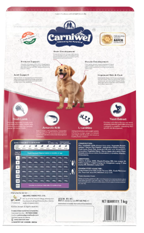 Carniwel Fresh Lamb Puppy Dry Dog Food 1 Kg | Natural Ingredients for Healthy Skin & Coat | Highly Palatable | Supports Brain & Muscle Development