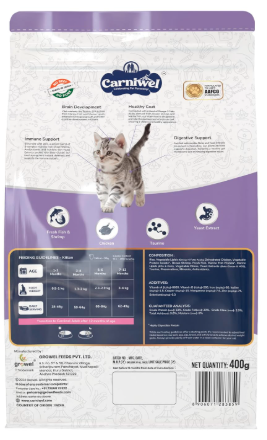 Carniwel Fresh Fish & Shrimp Kitten Dry Cat Food 400 gm | Fresh & Natural Ingredients | Highly Palatable | Supports Healthy Skin & Glossy Coat