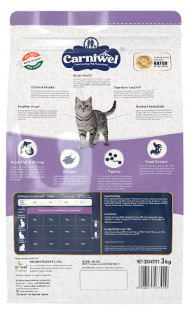 Carniwel Fresh Fish & Shrimp Adult Dry Cat Food 3 Kg | Fresh & Natural Ingredients | Highly Palatable | Supports Healthy Skin & Glossy Coat