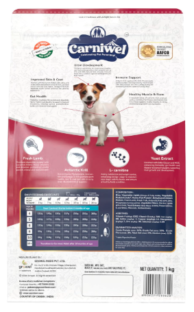 Carniwel Fresh Lamb Puppy Dry Dog Food 3 Kg | Natural Ingredients for Healthy Muscle & Bone | Highly Palatable | Boosts Skin & Coat Health