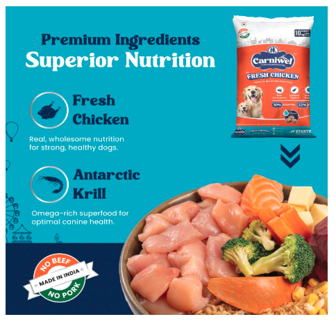 Carniwel Fresh Chicken Starter Dry Dog Food 10kg | Natural Ingredients for Easy Weaning | GMO-Free | Highly Palatable | Immune & Lactation Support