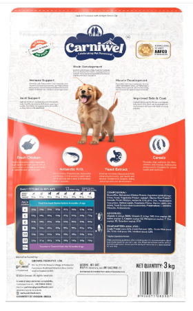 Carniwel Fresh Chicken Puppy Dry Dog Food 3kg | Natural Ingredients for Healthy Skin & Coat | Highly Palatable | Supports Brain & Muscle Development