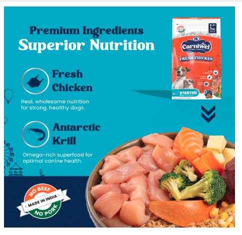 Carniwel Fresh Chicken Starter Dry Dog Food 1Kg for Small Dogs | Premium Nutrition | Natural Ingredients for Easy Weaning | GMO-Free