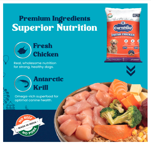 Carniwel Fresh Chicken Adult Dry Dog Food 10 kg | Natural Ingredients for Optimal Skin & Coat Health | Highly Palatable | Supports Joint Health