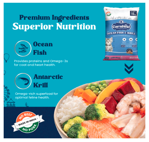 Carniwel Ocean Fish & Antarctic Krill Kitten Dry Cat Food 10 kg | Fresh & Natural Ingredients | Highly Palatable | Supports Healthy Skin & Glossy Coat