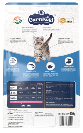 Carniwel Ocean Fish & Antarctic Krill Dry cat Food 400 gm | Fresh & Natural Ingredients | Highly Palatable | Supports Healthy Skin & Glossy Coat