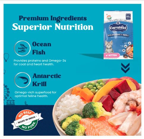 Carniwel Ocean Fish & Antarctic Krill Dry cat Food 400 gm | Fresh & Natural Ingredients | Highly Palatable | Supports Healthy Skin & Glossy Coat