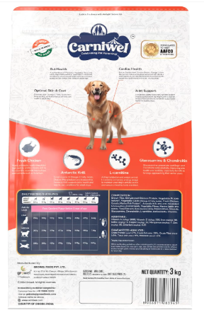 Carniwel Fresh Chicken Adult Dry Dog Food 3kg | Natural Ingredients for Optimal Skin & Coat Health | Highly Palatable | Supports Joint Health
