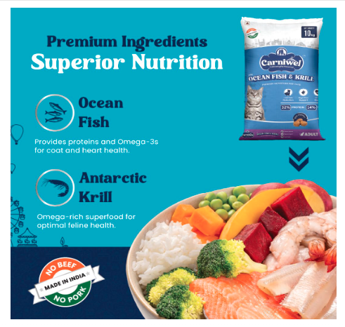 Carniwel Ocean Fish & Antarctic Krill Adult Dry Cat Food 10 kg | Fresh & Natural Ingredients | Highly Palatable | Supports Healthy Skin & Glossy Coat