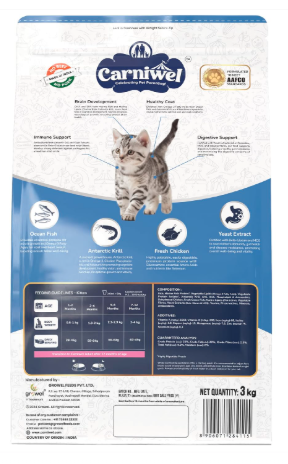 Carniwel Ocean Fish & Antarctic Krill Kitten Dry Cat Food 3kg | Fresh & Natural Ingredients | Highly Palatable | Supports Healthy Skin & Glossy Coat