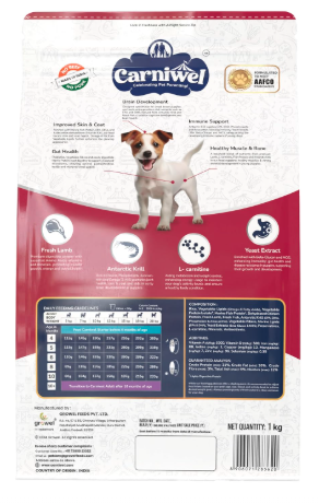 Carniwel Fresh Lamb Puppy Dry Dog Food 1 Kg | Natural Ingredients for Healthy Muscle & Bone | Highly Palatable | Boosts Skin & Coat Health