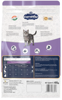 Carniwel Fresh Fish & Shrimp Adult Dry Cat Food 400 gm | Fresh & Natural Ingredients | Highly Palatable | Supports Healthy Skin & Glossy Coat