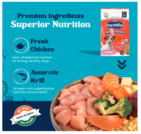 Carniwel Fresh Chicken Puppy Dry Dog Food 1kg for Small Dogs | Premium Nutrition | Natural Ingredients for Healthy Muscle & Bone | GMO-Free