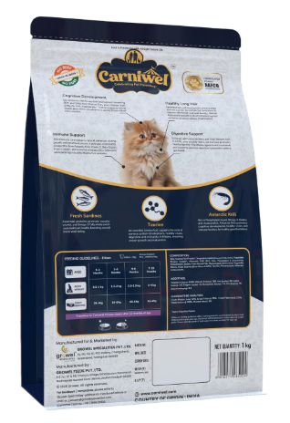 Carniwel Persian Kitten Dry Cat Food with Antarctic Krill | 3X Healthy Skin & Coat | Easy Digestion & Hairball Reduction, 1Kg