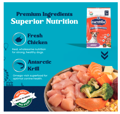 Carniwel Fresh Chicken Adult Dry Dog Food 1kg | Premium Nutrition | Natural Ingredients for Optimal Skin & Coat Health | Highly Palatable