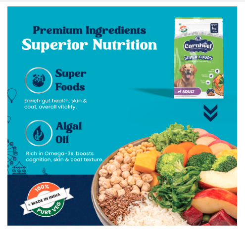 Carniwel Superfoods Adult Dry Dog Food 1 kg | 100% Vegetarian | Fresh & Natural Ingredients | Highly Palatable | GMO Free