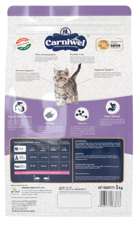 Carniwel Fresh Fish & Shrimp Kitten Dry Cat Food 3 Kg | Fresh & Natural Ingredients | Highly Palatable | Supports Healthy Skin & Glossy Coat