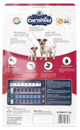 Carniwel Fresh Lamb Starter Dry Dog Food 1 Kg | Natural Ingredients for Easy Weaning | GMO-Free | Highly Palatable | Immune & Lactation Support