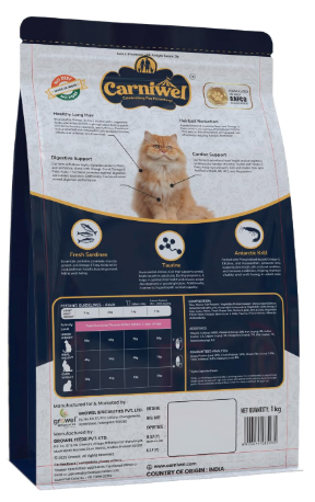 Carniwel Persian Adult Dry Cat Food with Antarctic Krill | 3X Healthy Skin & Coat | Easy Digestion & Hairball Reduction, 1Kg