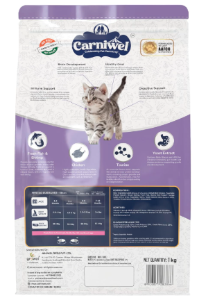 Carniwel Fresh Fish & Shrimp Kitten Dry Cat Food 1 Kg | Fresh & Natural Ingredients | Highly Palatable | Supports Healthy Skin & Glossy Coat