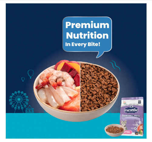 Carniwel Fresh Fish & Shrimp Kitten Dry Cat Food 1 Kg | Fresh & Natural Ingredients | Highly Palatable | Supports Healthy Skin & Glossy Coat