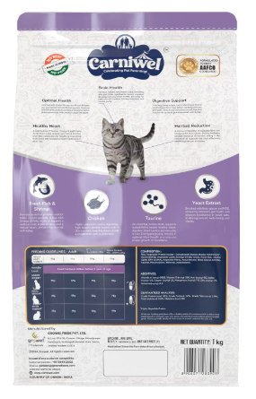 Carniwel Fresh Fish & Shrimp Adult Dry Cat Food 1 Kg | Fresh & Natural Ingredients | Highly Palatable | Supports Healthy Skin & Glossy Coat