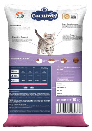 Carniwel Fresh Fish & Shrimp Kitten Dry Cat Food 10 Kg | Fresh & Natural Ingredients | Highly Palatable | Supports Healthy Skin & Glossy Coat