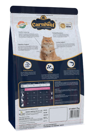 Carniwel Persian Adult Dry Cat Food with Antarctic Krill | 3X Healthy Skin & Coat | Easy Digestion & Hairball Reduction, 3 Kg