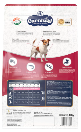 Carniwel Fresh Lamb Adult Dry Dog Food 400g | Natural Ingredients for Optimal Skin & Coat Health | Highly Palatable | Supports Joint Health