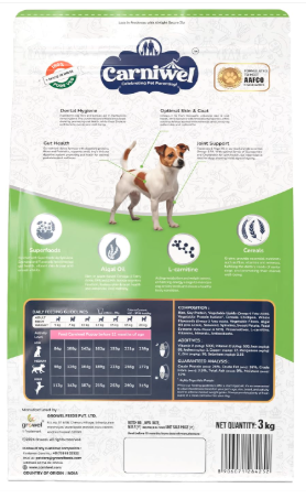 Carniwel Superfoods Adult Dry Dog Food 3 kg | 100% Vegetarian | Fresh & Natural Ingredients | Highly Palatable | GMO Free