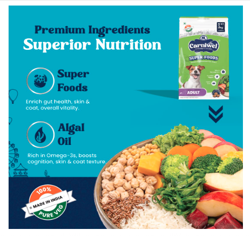Carniwel Superfoods Adult Dry Dog Food 3 kg | 100% Vegetarian | Fresh & Natural Ingredients | Highly Palatable | GMO Free