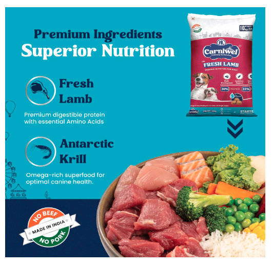 Carniwel Fresh Lamb Starter Dry Dog Food 10 kg | Natural Ingredients for Easy Weaning | GMO-Free | Highly Palatable | Immune & Lactation Support