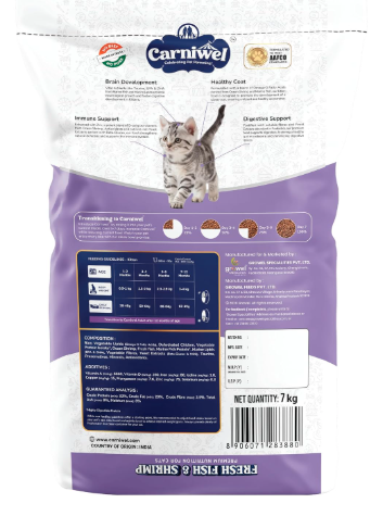 Carniwel Fresh Fish & Shrimp Kitten Dry Cat Food 7 kg | Fresh & Natural Ingredients | Highly Palatable | Supports Healthy Skin & Glossy Coat