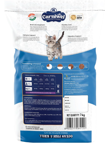 Carniwel Ocean Fish & Antarctic Krill Kitten Dry Cat Food 7 kg | Fresh & Natural Ingredients | Highly Palatable | Supports Healthy Skin & Glossy Coat