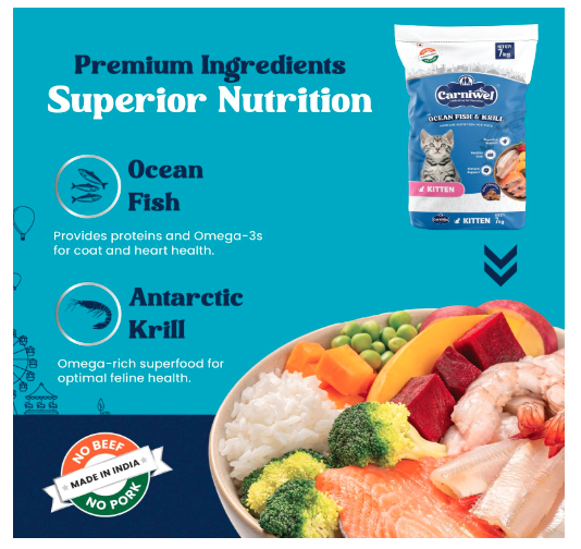 Carniwel Ocean Fish & Antarctic Krill Kitten Dry Cat Food 7 kg | Fresh & Natural Ingredients | Highly Palatable | Supports Healthy Skin & Glossy Coat