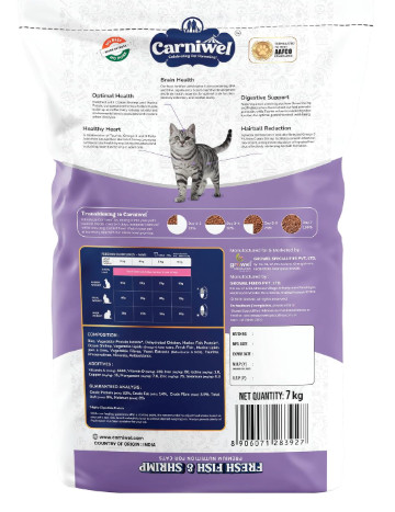 Carniwel Fresh Fish & Shrimp Adult Dry Cat Food 7 kg | Fresh & Natural Ingredients | Highly Palatable | Supports Healthy Skin & Glossy Coat