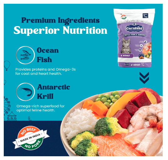 Carniwel Fresh Fish & Shrimp Adult Dry Cat Food 7 kg | Fresh & Natural Ingredients | Highly Palatable | Supports Healthy Skin & Glossy Coat