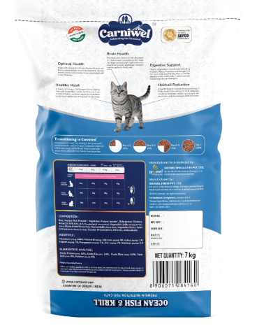 Carniwel Ocean Fish & Antarctic Krill Adult Dry Cat Food 7 kg | Fresh & Natural Ingredients | Highly Palatable | Supports Healthy Skin & Glossy Coat