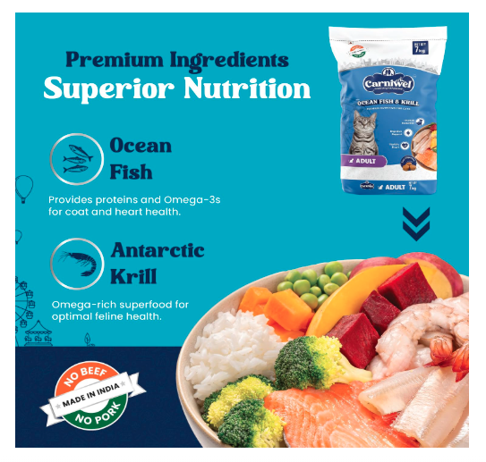 Carniwel Ocean Fish & Antarctic Krill Adult Dry Cat Food 7 kg | Fresh & Natural Ingredients | Highly Palatable | Supports Healthy Skin & Glossy Coat