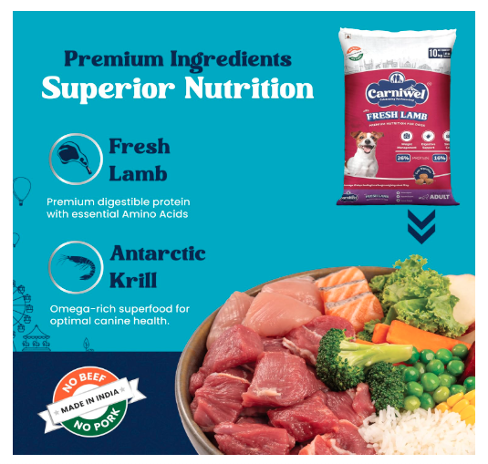 Carniwel Fresh Lamb Adult Dry Dog Food 10kg | Natural Ingredients for Optimal Skin & Coat Health | Highly Palatable