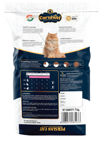 Carniwel Persian Adult Dry Cat Food with Antarctic Krill | 3X Healthy Skin & Coat | Easy Digestion & Hairball Reduction, 7 kg