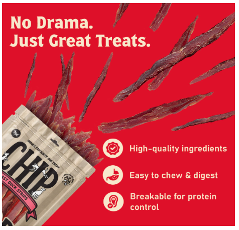 Chip Chops Roast Duck Strips Dog Treats High Protein Low Fat Natural Dog Snacks for Training Rewards Soft Chewy Dog Treats 250g Pack