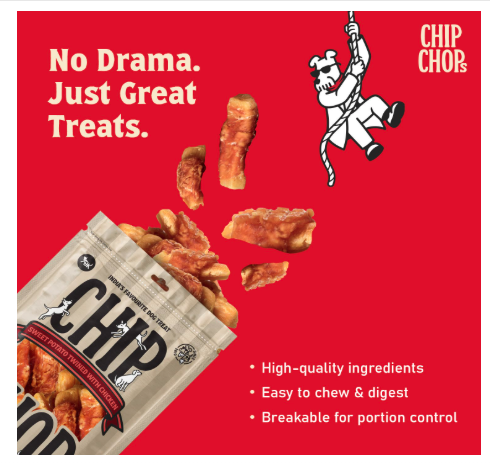 Chip Chops Sweet Potato Chicken Dog Treats – Healthy, Easily Digestible Protein-Rich Snacks for All Breeds – 2 X 70 g Packs for Training