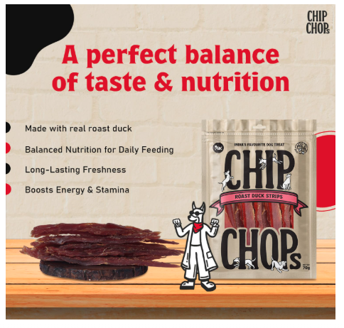 Chip Chop Dog Treats Combo Pack – High Protein Dog Treats & Healthy Chicken Strips, Calcium Bone, Codfish Sandwich & Roast Duck Strips 70g Each