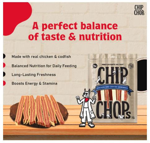 Chip Chop Dog Treats Combo Pack – High Protein Dog Treats & Healthy Chicken Strips, Calcium Bone, Codfish Sandwich & Roast Duck Strips 70g Each