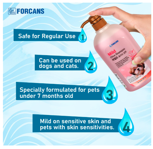 FORCANS Natural Mild Olive Shampoo for Puppy and Kitten 750 Milliliter, Effect, Gentle to Weak and Trouble Prone Skin