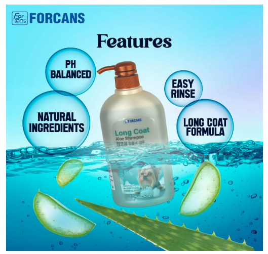 FORCANS Long Coat Aloe Shampoo For Dogs,750 Milliliter,Shiny&Healthy Coat, Customised Shampoo, Characteristics Of Pure Aloe Vera Gel
