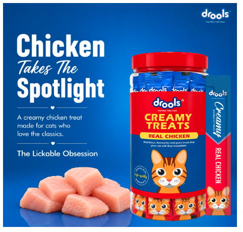 Drools All Life Stages Creamy Lickable Cat Treats 375g (15g x 25 Pieces, Jar) | Chicken Flavour | Taurine for Heart & Vision Health | Creamy Texture